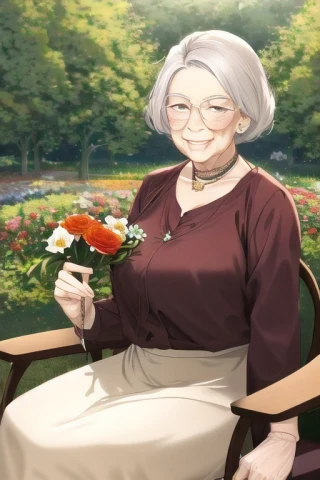 flor, reír, anciana